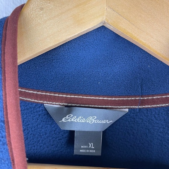 Eddie Bauer Navy Red Jacket Pullover Fleece Chutes Mock Neck Snap Button Mens XL - Picture 3 of 9